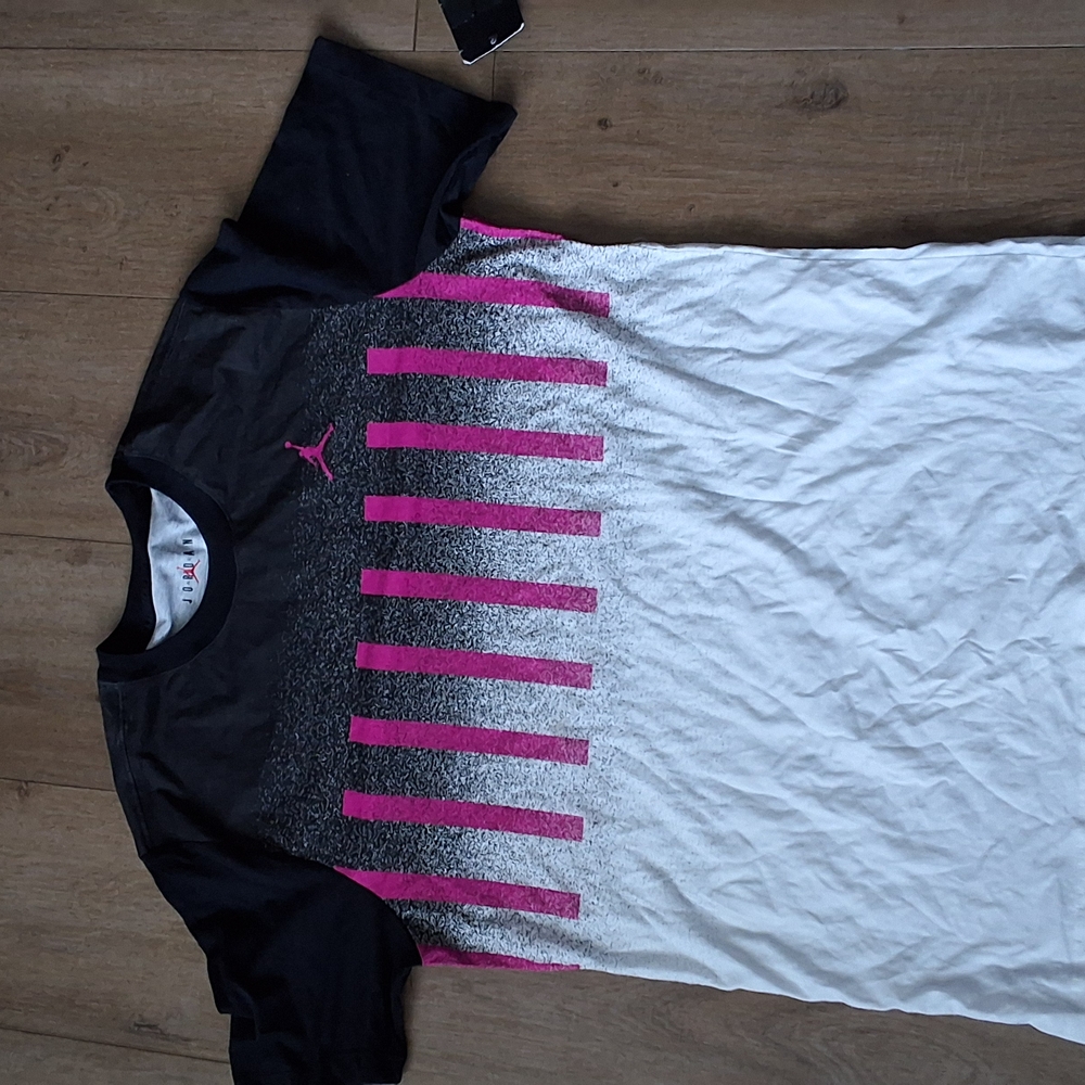 Jordan Kids' Black and White T-Shirt with Pink Accents